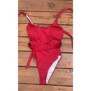 TSMEZA Women's One Piece Swimsuit w/Belt Tummy Control Shoulder Ties Size 8 NWT